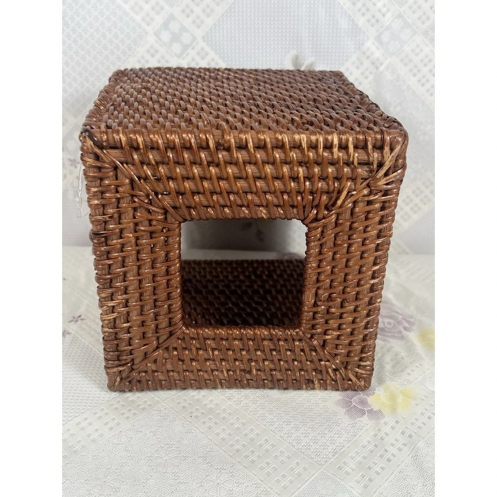 Vintage Wicker Rattan Wood Square Tissue Box Cover Holder‎ Tropical Coastal